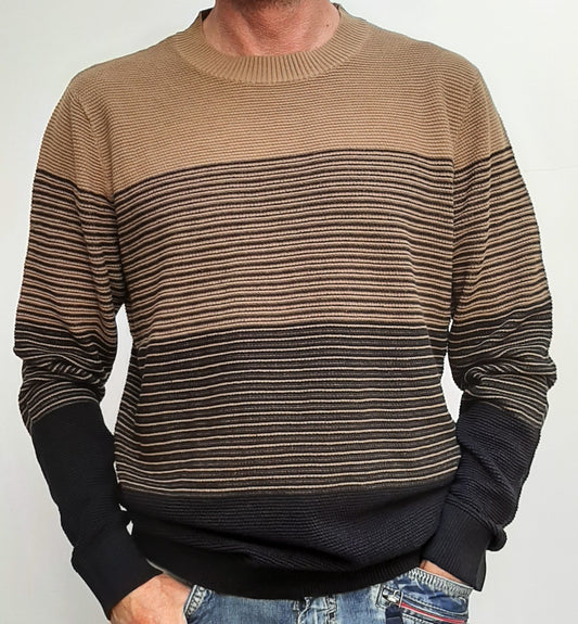 Jack & Jones  | Heren knit | Stripes crewneck | Camel - zwart