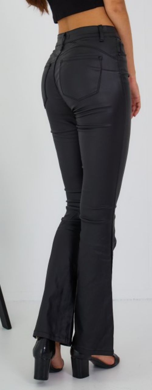 Flared push up  broek  "Leather" | zwart