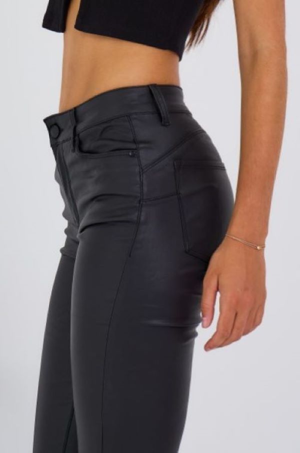 Flared push up  broek  "Leather" | zwart